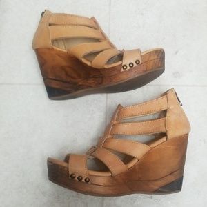 BED STU leather platform sandals wedge heels beige